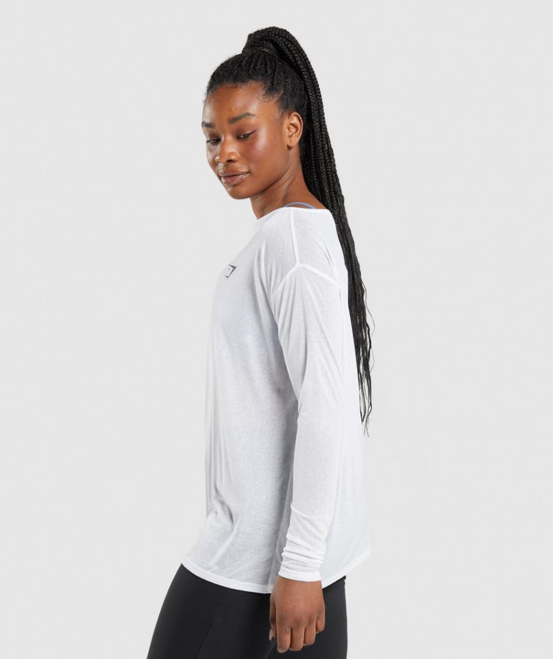 Women's Gymshark Training Oversized Long Sleeve Top T-Shirts White | CA 68D37A